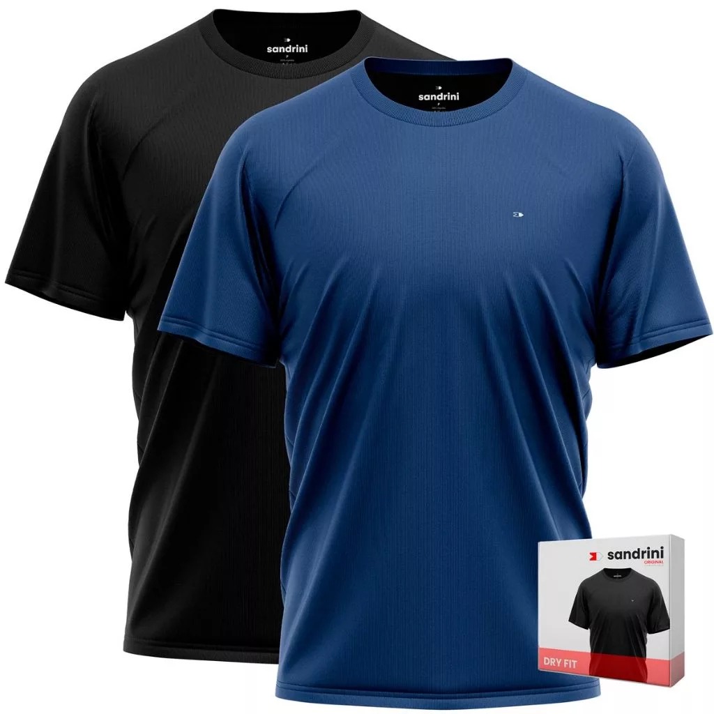 Kit 2 Camisetas Fitness Dry Fit Premium Sandrini Manga Curta Treino UV