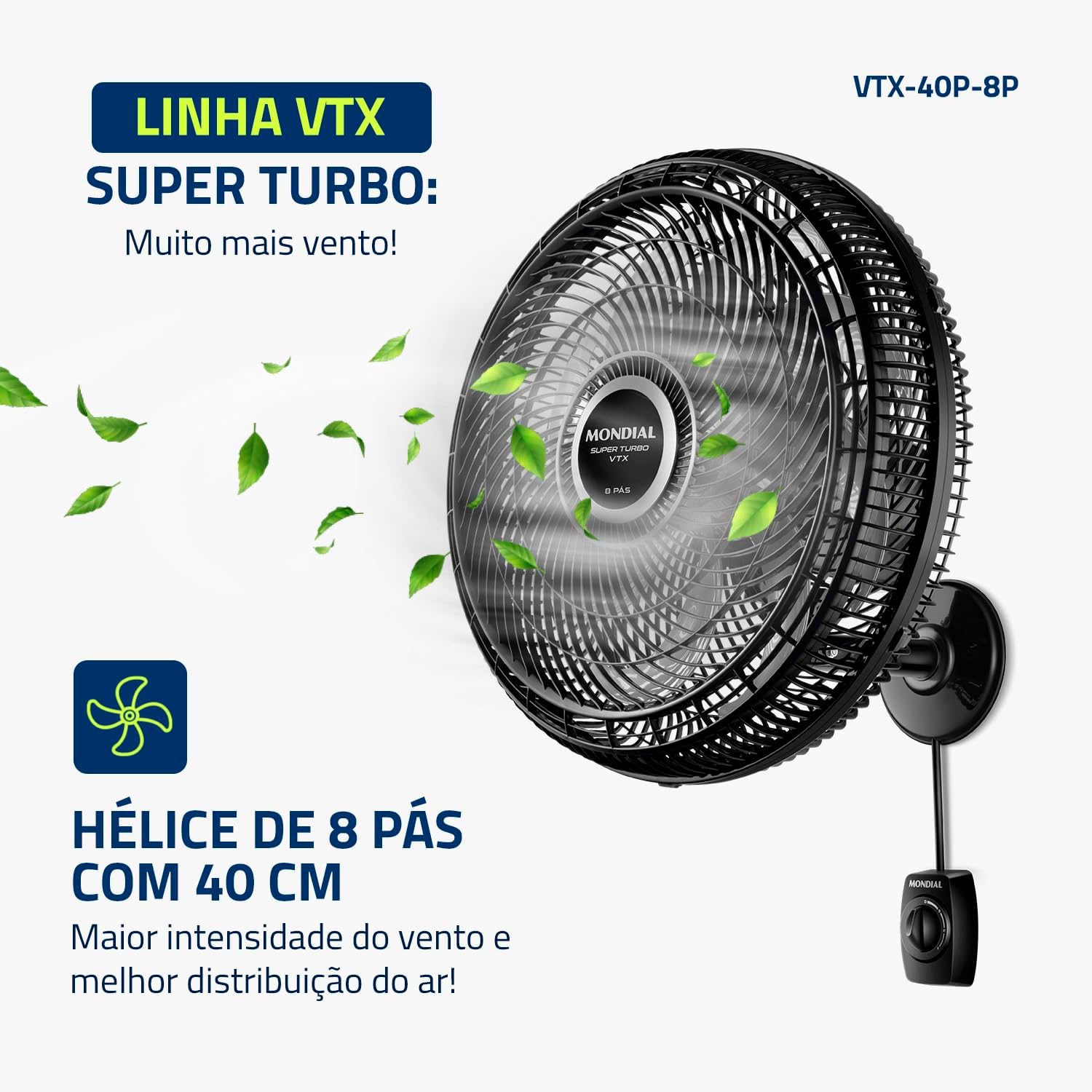 MONDIAL Ventilador de Parede 40cm Super Turbo 8 Pás, Preto/Prata, 140W, 110V - VTX-40P-8P