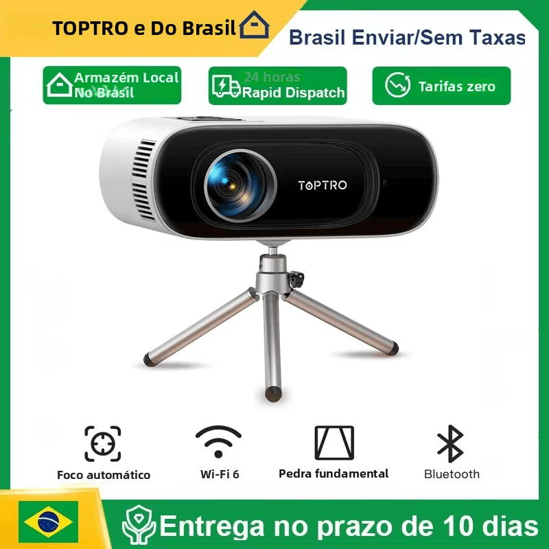 Mini Projetor TOPTRO 1080p Full HD 16000lm Foco Automatico Wi-Fi Bluetooth