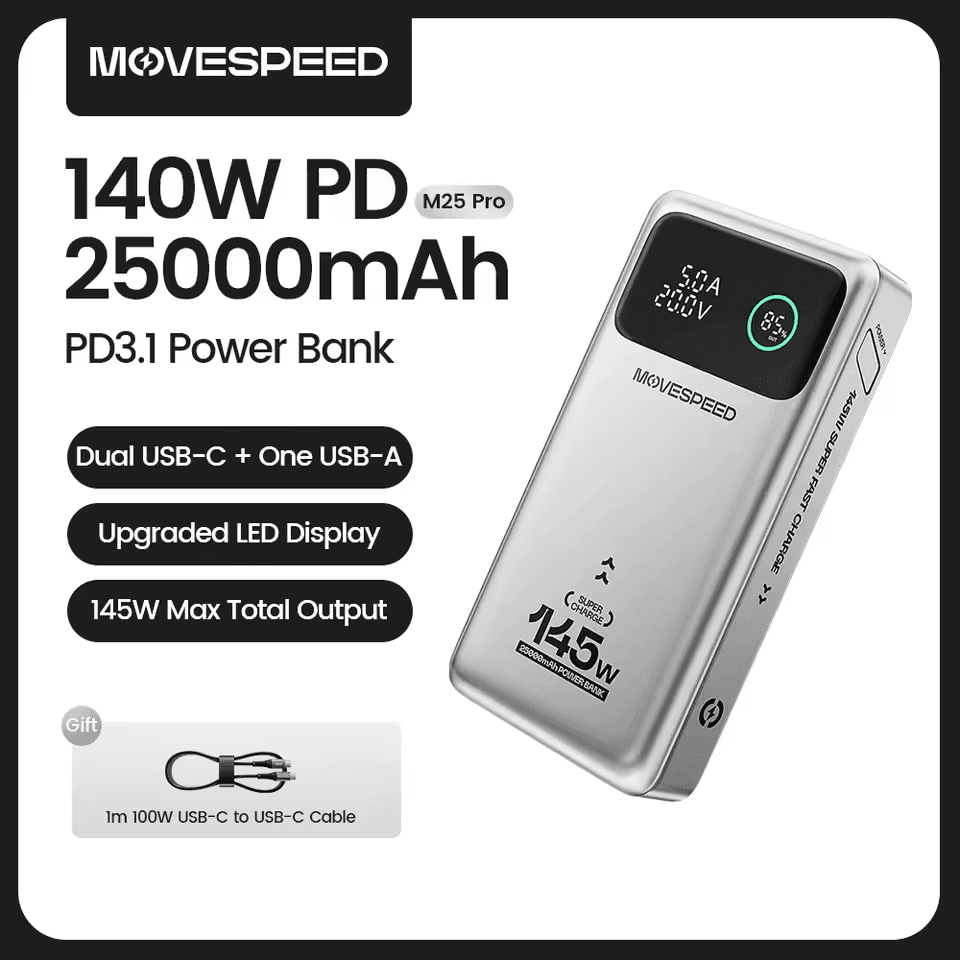 Bateria Externa MOVESPEED M25Pro 140W Power Bank 25000mAh PD3.1 Fast Charge