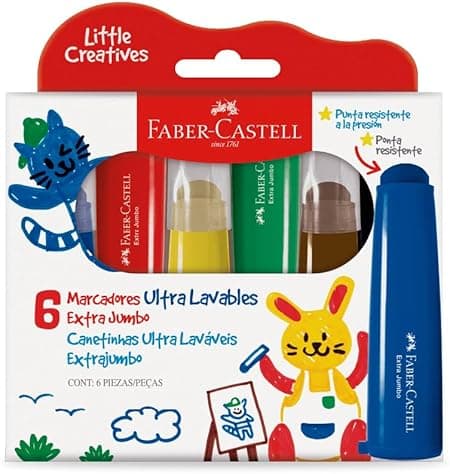 Canetinhas Jumbo Little Creatives, Faber-Castell, Coloridas, Laváveis, Pré-escola, 6 Cores