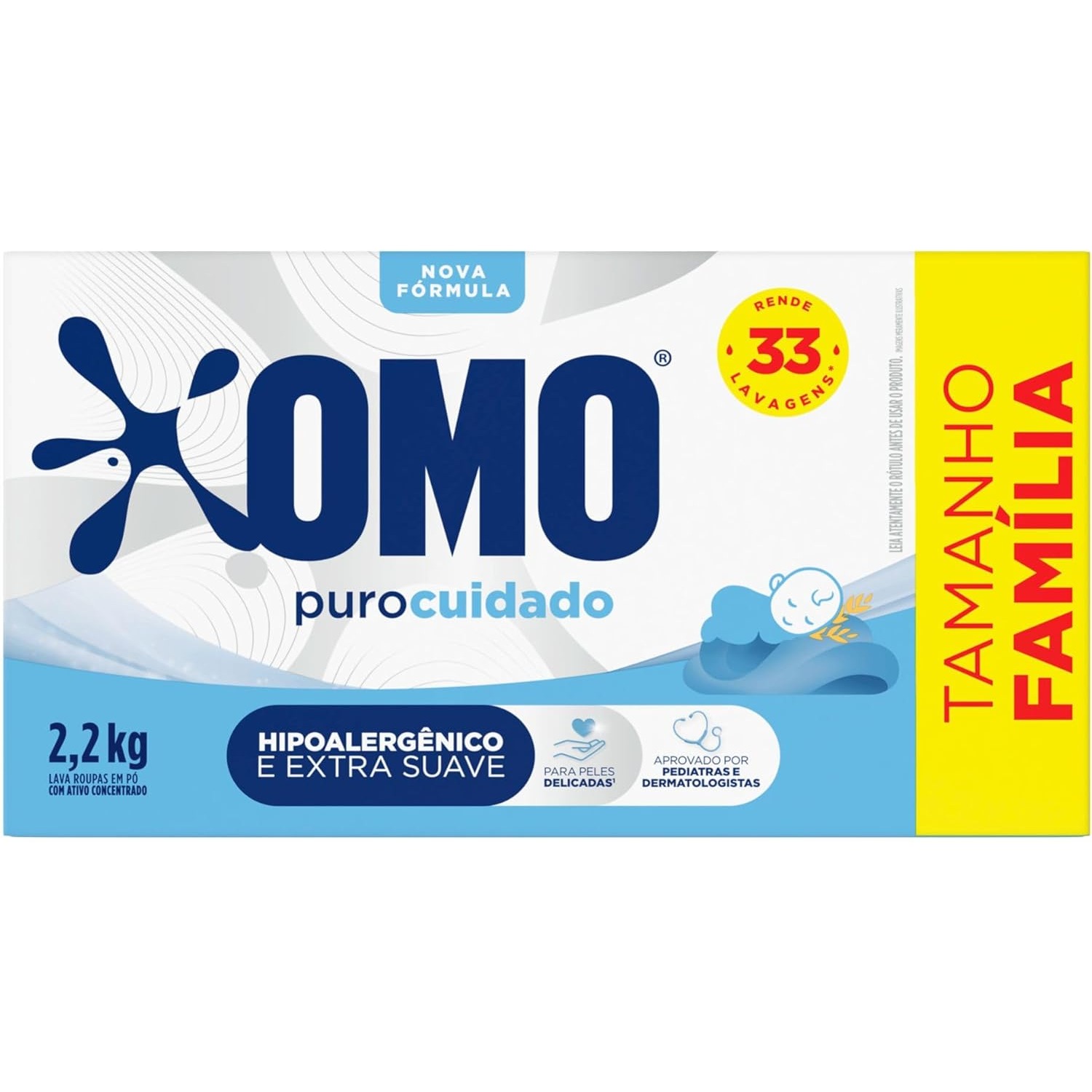 Lava-Roupas em Pó Omo Puro Cuidado Caixa 2,2kg Tamanho Família