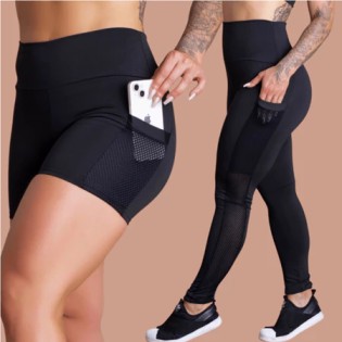Kit Calça Legging E Short De Bolso Tela Fitness Cintura Alta Feminino Fitness Academia Treino GJR Modas