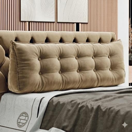 Almofada Cabeceira Triangular Capitonê, Encosto para Leitura e TV na Cama, Queen com Bolso Lateral, Fibra Siliconada 160x50x20cm