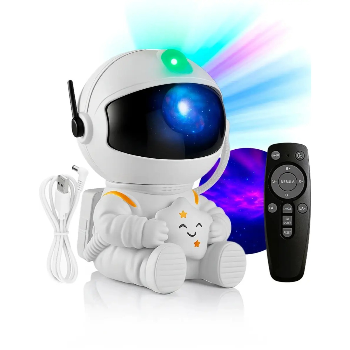 Luminária Astronauta Projetor Led Infantil Galáxia Estrela Branco Robo Robozinho Luz Colorida Céu Teto Abajur De Mesa Cupula Decorativa Para Quarto Rgb Noturna Bivolt Portatil Lua Art Light