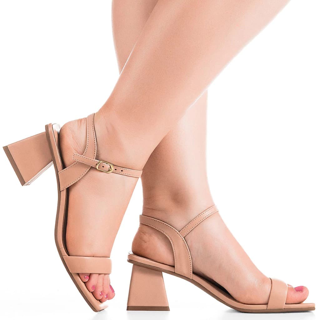 Sandália Feminina GiGiL Salto Grosso Médio Geométrico Casual Básica Confortável Moda