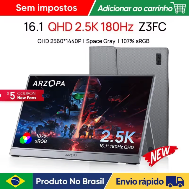Monitor Portátil ARZOPA 16,1" 2.5K 180Hz 2560x1440 16:9 107% sRGB 400cd/m2 Z3FC