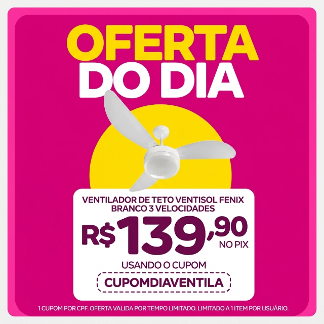 Ventilador de Teto Ventisol Fenix Branco 3 Velocidades Premium