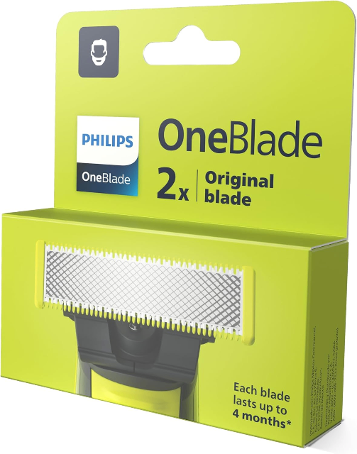 Lâminas de Reposição Originais Philips OneBlade QP220/51 Aço Inoxidável, Raspa, Apara e Contorna - Pacote com 2. Compatível com o barbeador eletrico OneBlade
