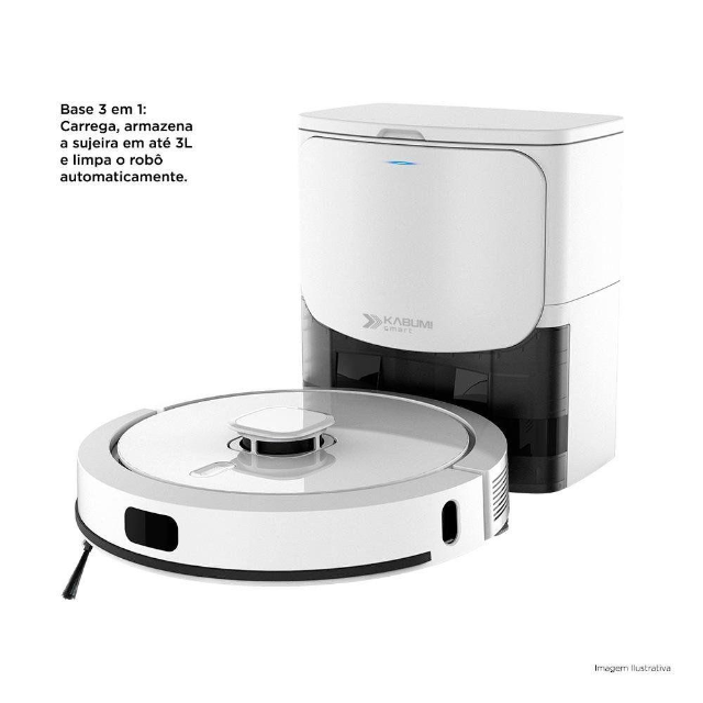 Robô Aspirador e Passa Pano KABUM! smart 900 - 5 Modos de Limpeza, Base 2 em 1, Mapeamento 3D - 127v - Branco - KBSF011