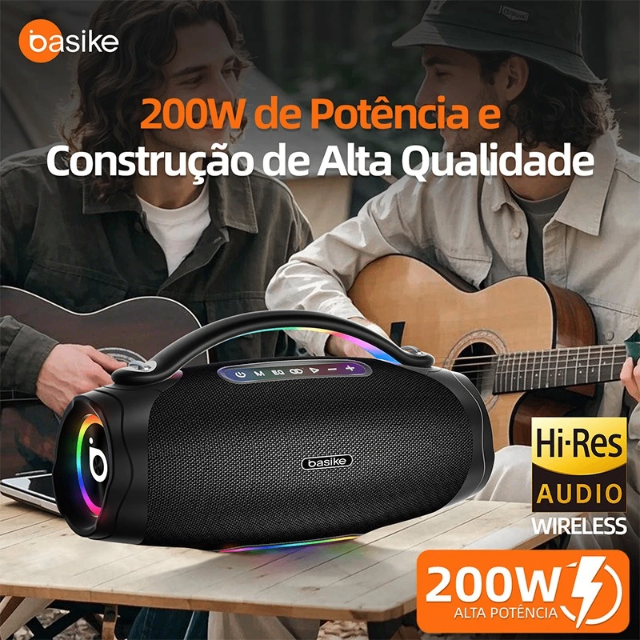 Basike alto-falante bluetooth 5.4 sem fio 200W Caixa Subwoofer Som Estéreo De Alta Fidelidade Party Ipx6 RAD180