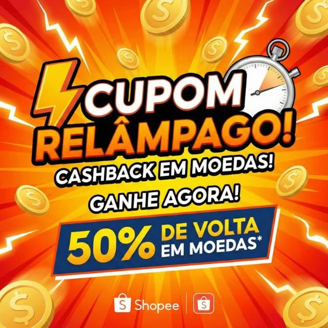 Cupom de 50% de Cashback com limite de 1500 moedas na Shopee