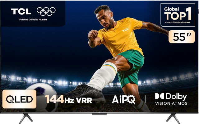 TCL, QLED Smart TV, 55”, 55P8K, 4K UHD, Google TV, 144Hz, Google Assistente, Dolby Vision, Dolby Atmos, Design Sem Bordas