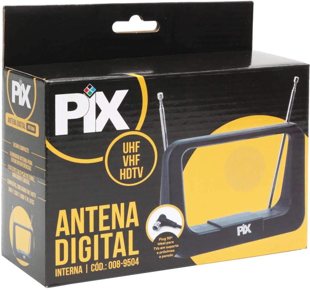 PIX ANTENA INTERNA UHF/VHF HDTV DIGITAL - PLUG 90 GRAUS, Pix, 008-9504