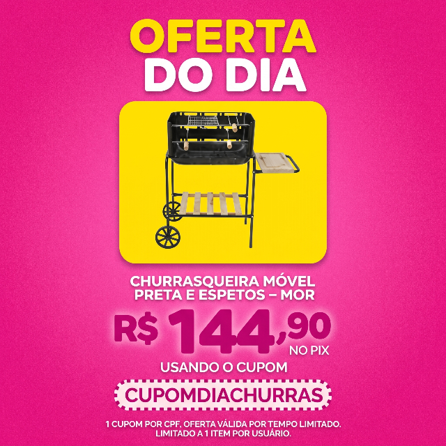 Churrasqueira Carvão Móvel Califórnia Preta Grelha e Espetos - Mor