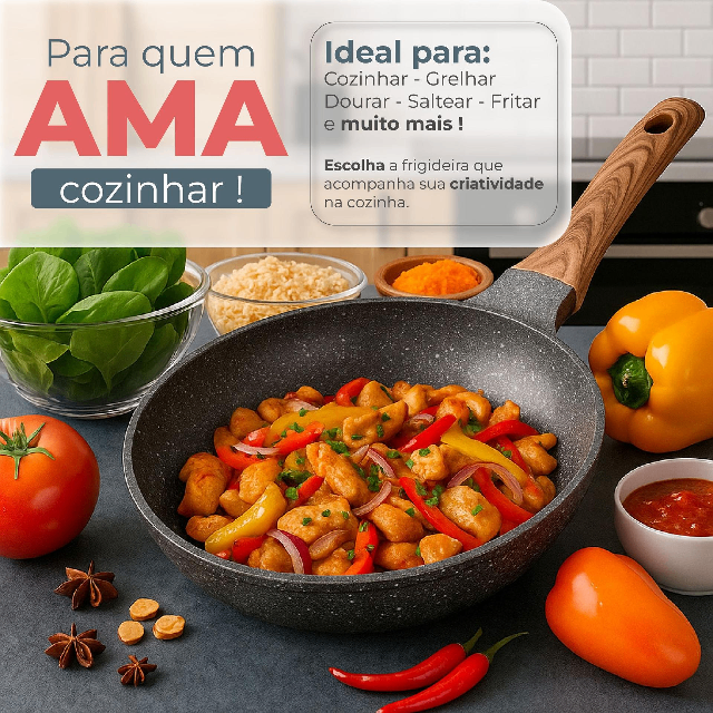 Frigideira Panela De Cerâmica Indução Magnética Ou Gás Compacta Com Cabo Ergonômico Linha Premium - MALIBU