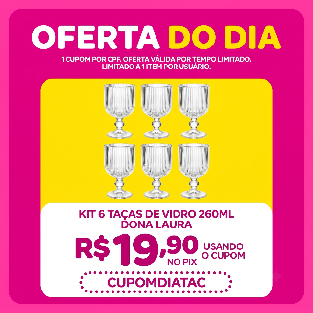 Kit 6 Taças Caneladas de Vidro 260ml Transparente para Mesa Posta - Dona Laura