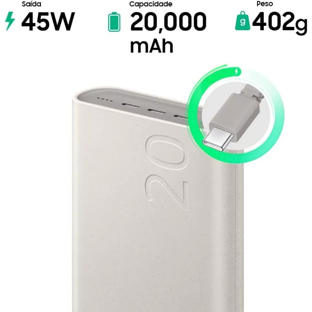 Carregador Portatil Samsung 3x USB-C 20000mAh Super Rapida 45W - Bege