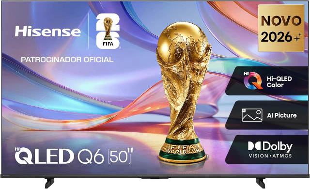 Hisense Smart TV 4K 50" Polegadas 50Q6QVV com Processador AI, Dolby Vision, HDR10+, HLG, Filmmaker Mode, Dolby Gaming, Dolby Atmos, MiraCast e Compatibilidade Alexa e Google