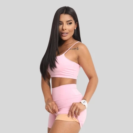 Conjunto Academia Short e Top Duplo Poliamida Corrida Roupa de Treino Feminina Zero Transparência