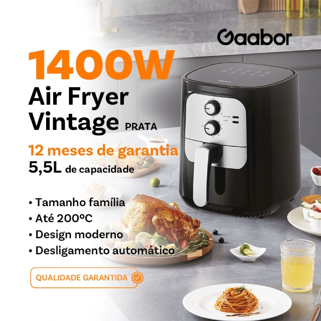 Fritadeira Elétrica Sem Óleo Air Fryer 5.5L Gaabor Jumbo Family 1400w 127V ou 220V Vintage