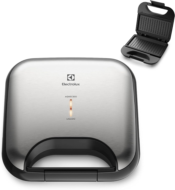 Electrolux Sanduicheira grill chapa ondulada elétrico antiaderente inox ESG20