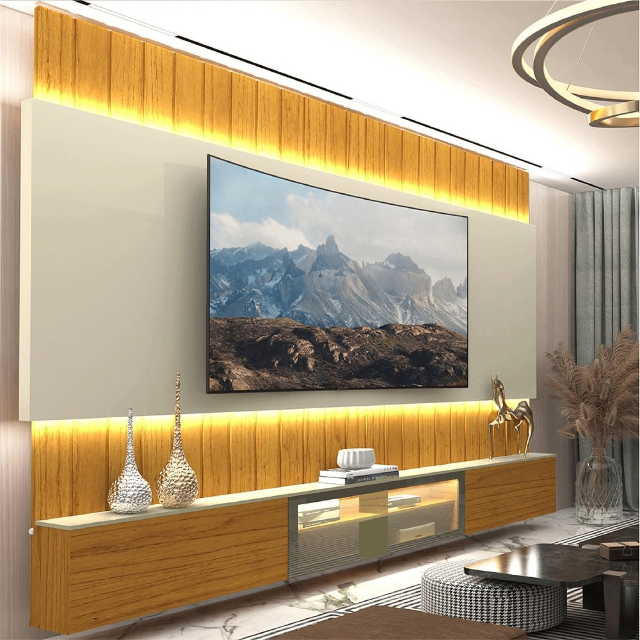 Estante Home para Tv até 85 Polegadas com Led 260cm Soberano Reflecta Naturale/off White