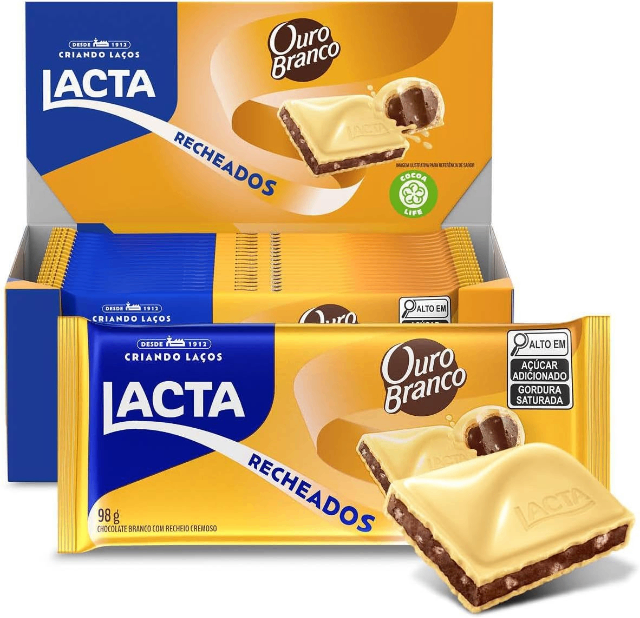 Chocolate Lacta Recheado Ouro Branco Caixa Com 17 Unidades De 98g