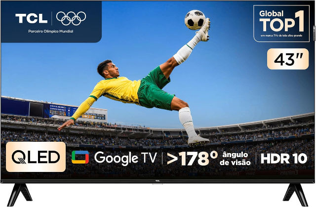 TCL, Smart TV, 43 Polegadas, FHD QLED, WiFi, Bluetooth, Google TV, 2 HDMI, HDR10, Dolby Audio, 43S5K