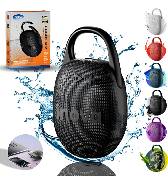Caixa De Som Bluetooth 5.4 Portátil Potente Ip67 Com Gancho