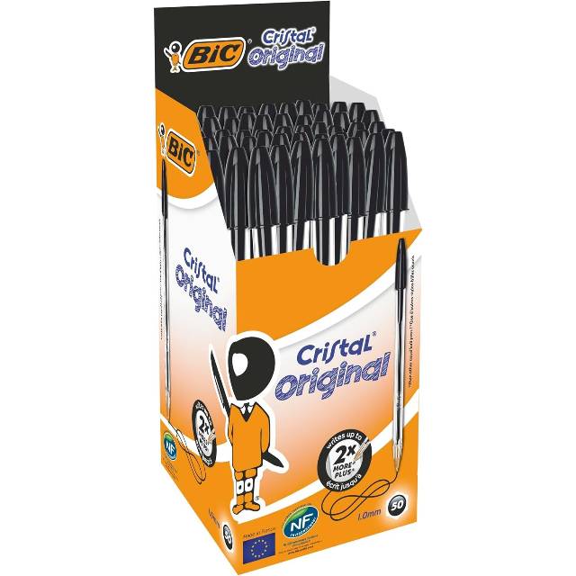 Caneta Preta Bic Cristal Dura Mais – Ponta Esferográfica Média de 1.0mm. Escrita Macia e Cor Intensa 50 Unidades