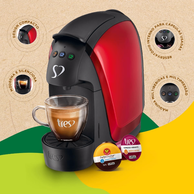 3 Corações TRES Cafeteira Espresso e Multibebidas Luna Vermelha