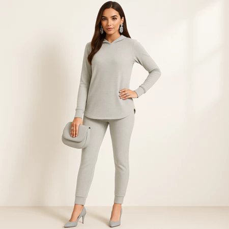 Conjunto Lãzinha Feminino Inverno Calça e Blusa com Capuz Lanzinha Frio Quentinho Abrigo 2 peças