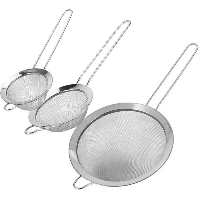 Kit 3 Peneiras Coador 8/10/12cm Aço Inox Luxo Utensílios De Cozinha Jogo