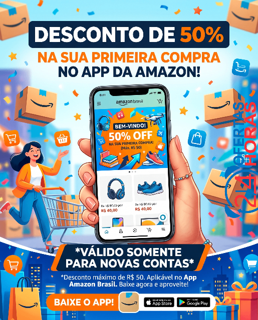 Cupom de 50% para contas novas no APP da Amazon
