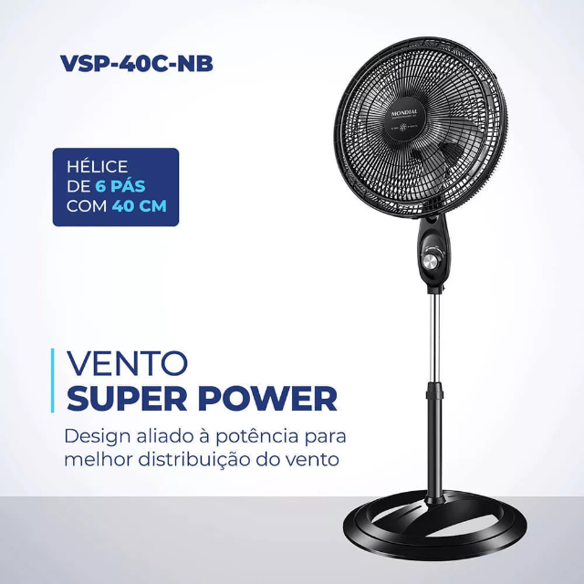 Ventilador de Coluna Mondial Super Power 6 Pás VSP-40C-NB - 40cm 220V