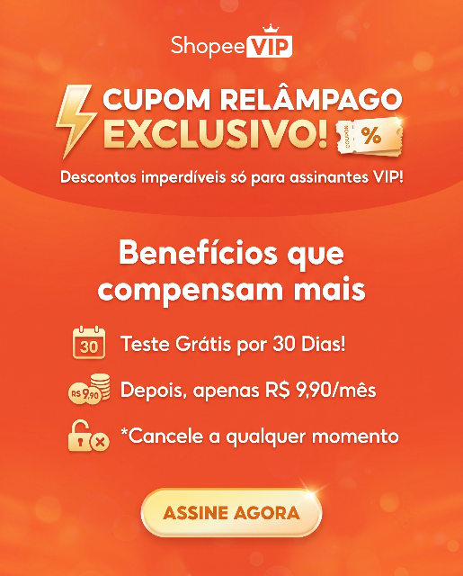 Teste o Shopee VIP por 30 dias e ganhe 2 Cupons de 50% com desconto máximo de R$ 20 cada para usar hoje dia 8.8