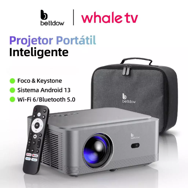 Projetor BETTDOW AC1082 Full HD 1080P 4K 20000 Lumens com foco automático, Wi-Fi 5G e versão oficial da Netflix