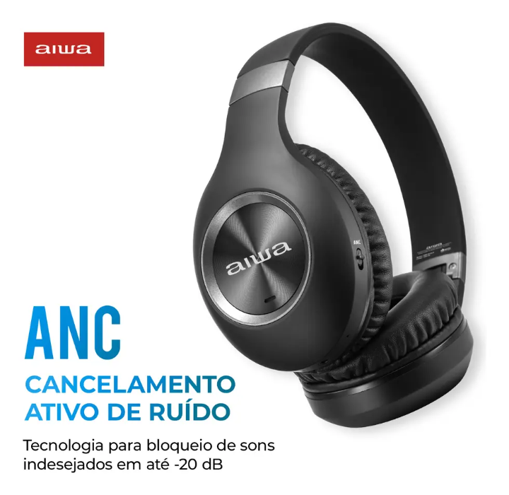 Fone de Ouvido Headphone AIWA HP-02-B Bluetooth ANC Alta Definição