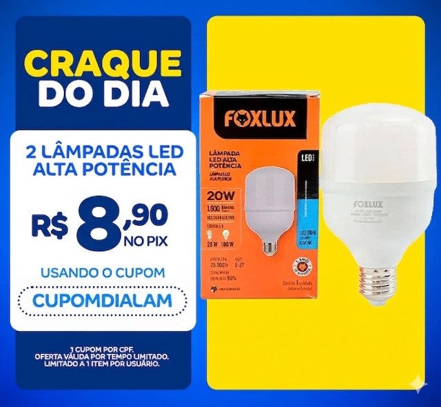 2 Lâmpada Led Alta Potência Foxlux 20W 6500K Branco Frio