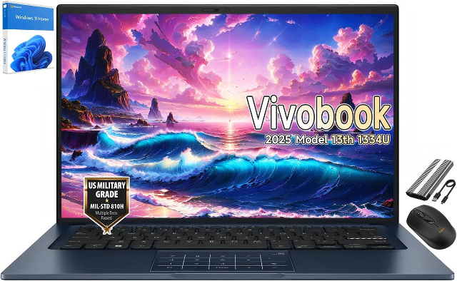 Notebook ASUS Vivobook 14" Modelo 2025, Último Intel 10-Core i5-1334U (Supera i7-1265U), Webcam 720p, USB C, Design Slim, Dobradiça Plana 180°, Win11, Mouse Sem Fio e 128GB PSD (40GB RAM | SSD de 1TB)