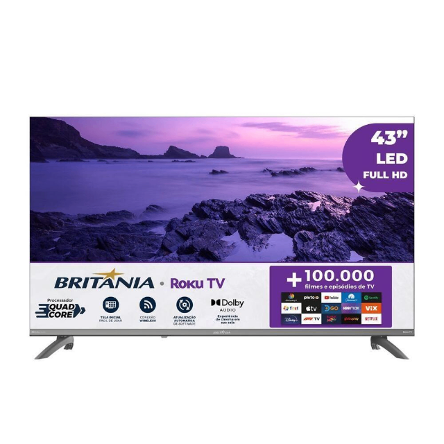 Britânia Smart TV 43 Polegadas Full HD B43CRA Roku TV LED HDR10 Dolby Áudio Wi-Fi Dual Band