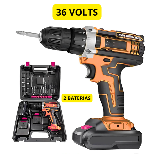 Furadeira Parafusadeira Chave de Impacto Recarregavel 2 Baterias 36V Sem Fio Maleta Completa