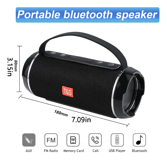 Caixa De Som Bluetooth Portátil T&g Sem Fio Com Rádio Fm Usb Aux Cartão Tf