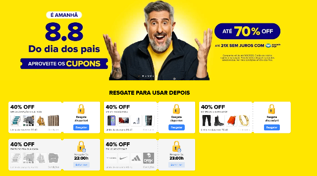 Cupons de 40% para usar a partir da meia noite no Mercado Livre