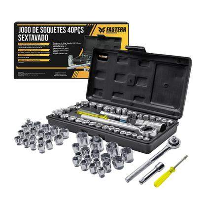 Kit Chaves Jogo Catraca Reversível Soquetes 40 Peças Maleta Fasterr
